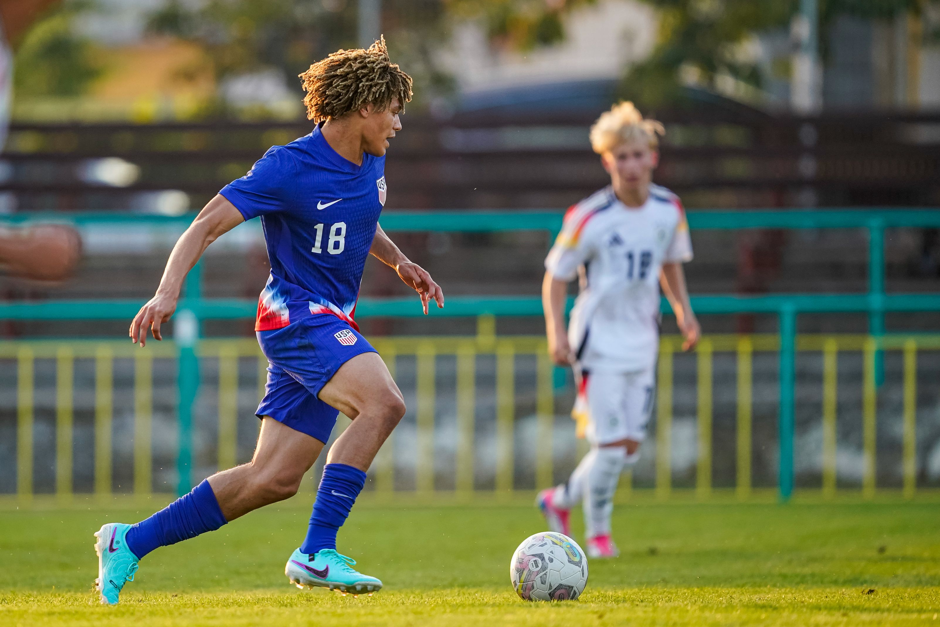 Landon Emenalo playing for USA U18s. (Photo by Christian Hofer/Getty Images for DFB)
