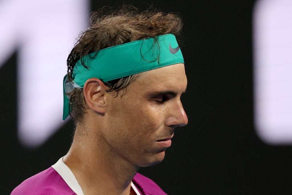 Rafael Nadal reacts during the 2022 Australian Open final