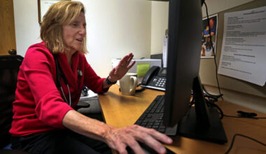 Dr. Barbara Spivak, a primary care doctor, conducts a telehealth session with a patient in Watertown, Mass., on March 6, 2023.