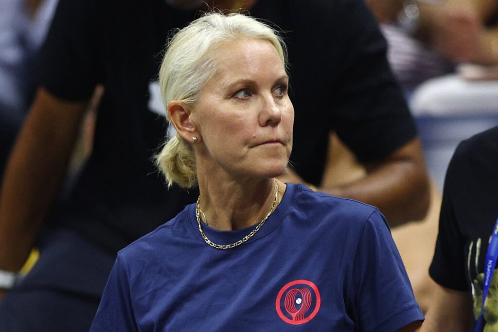 Former Tennis player Rennae Stubbs looks on during the Women's Singles First Round match between Danka Kovinic of Montenegro and Serena Williams of the United States on Day One of the 2022 US Open at USTA Billie Jean King National Tennis Center.