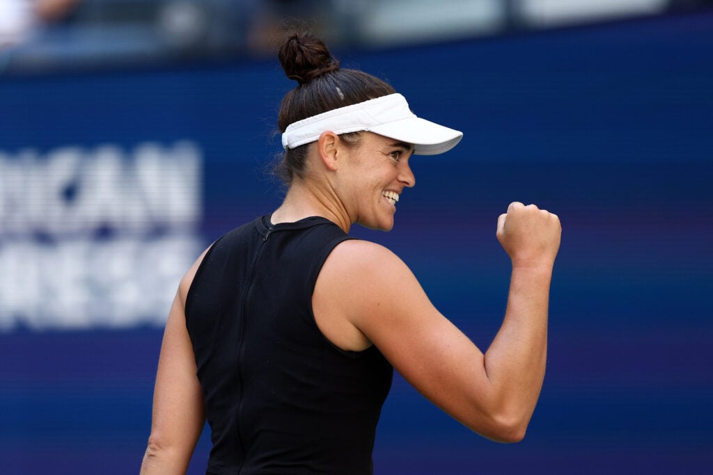 Jennifer Brady reacts at the 2023 US Open