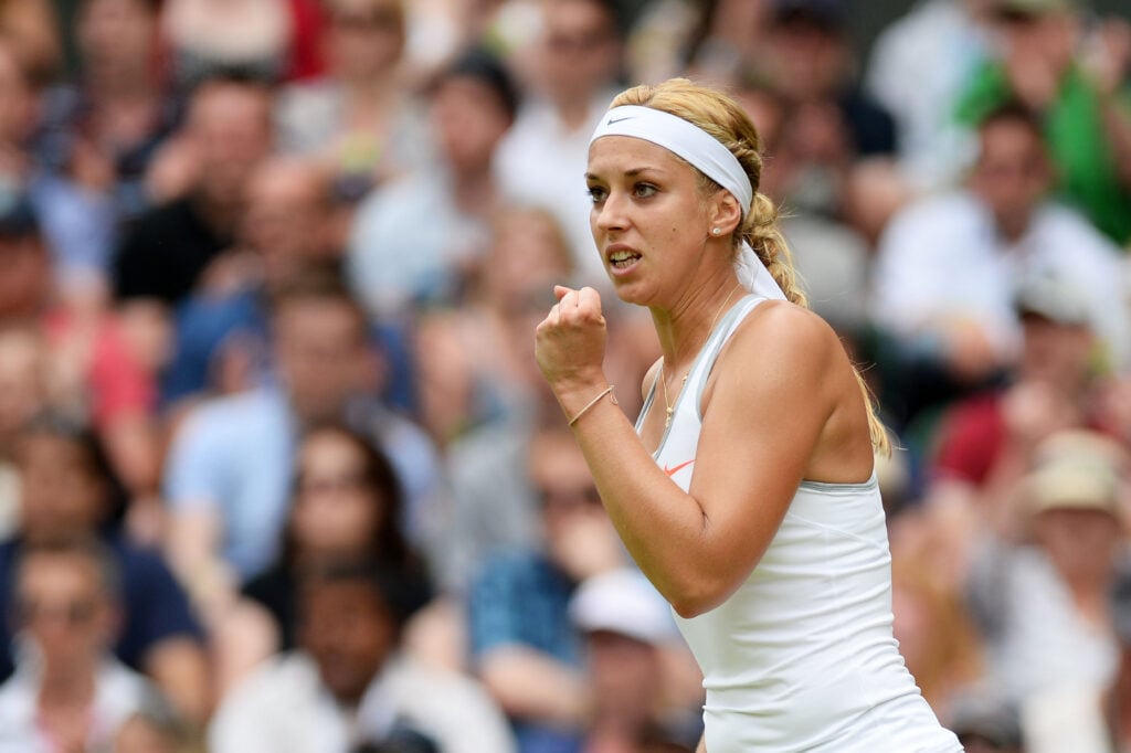 Sabine Lisicki reacts at the 2013 Wimbledon Championships.