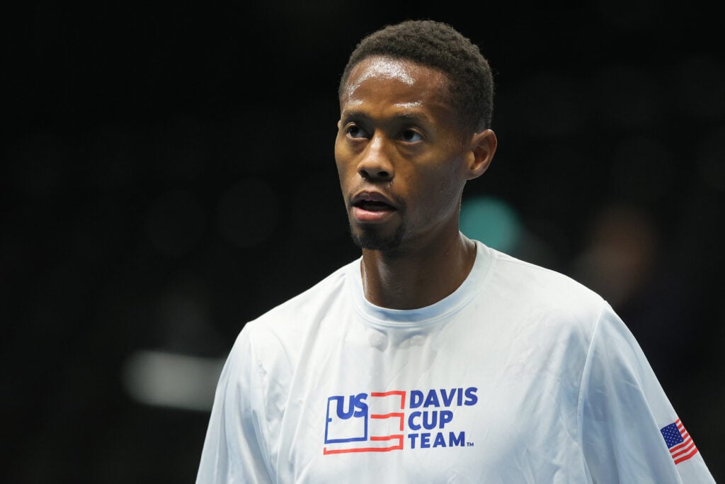 Christopher Eubanks looks on during practice ahead of the Davis Cup Qualifier match between Ukraine and USA at SEB Arena.