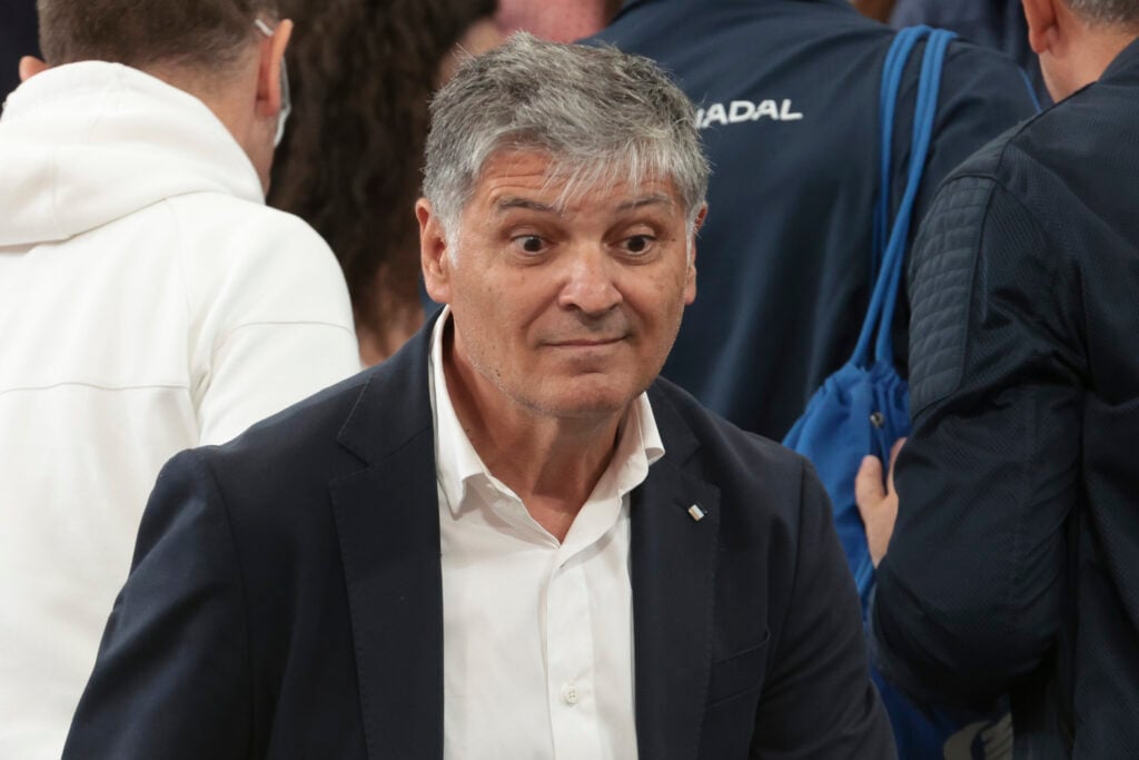 Toni Nadal seen watching Rafael Nadal play at the 2024 US Open