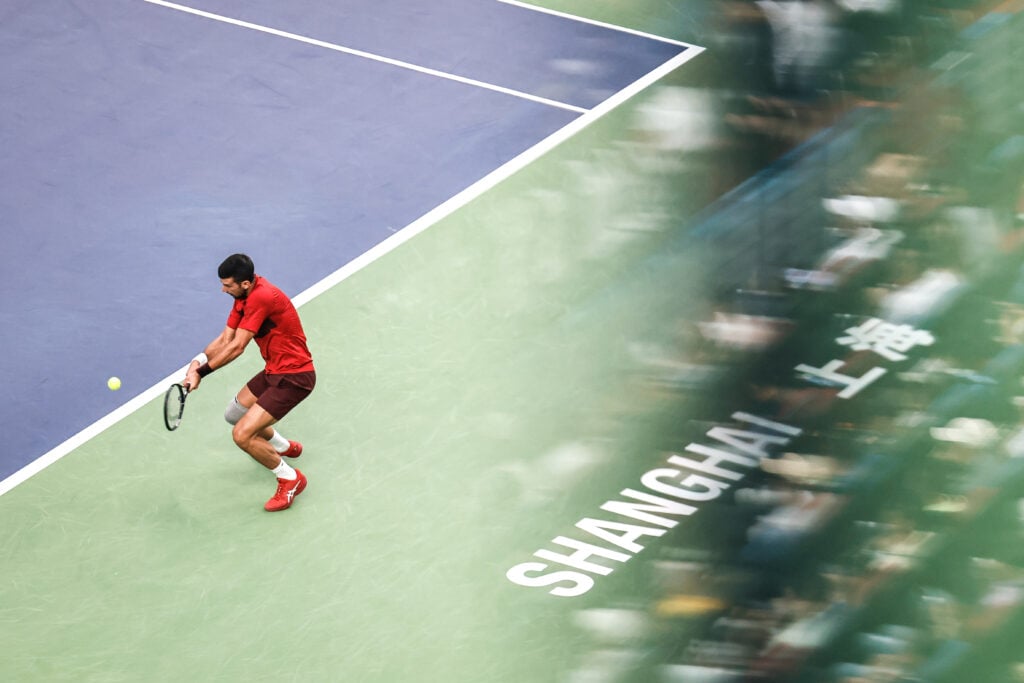 Jannik Sinner plays with Novak Djokovic in the final of the 2024 Shanghai Rolex Masters in Shanghai.