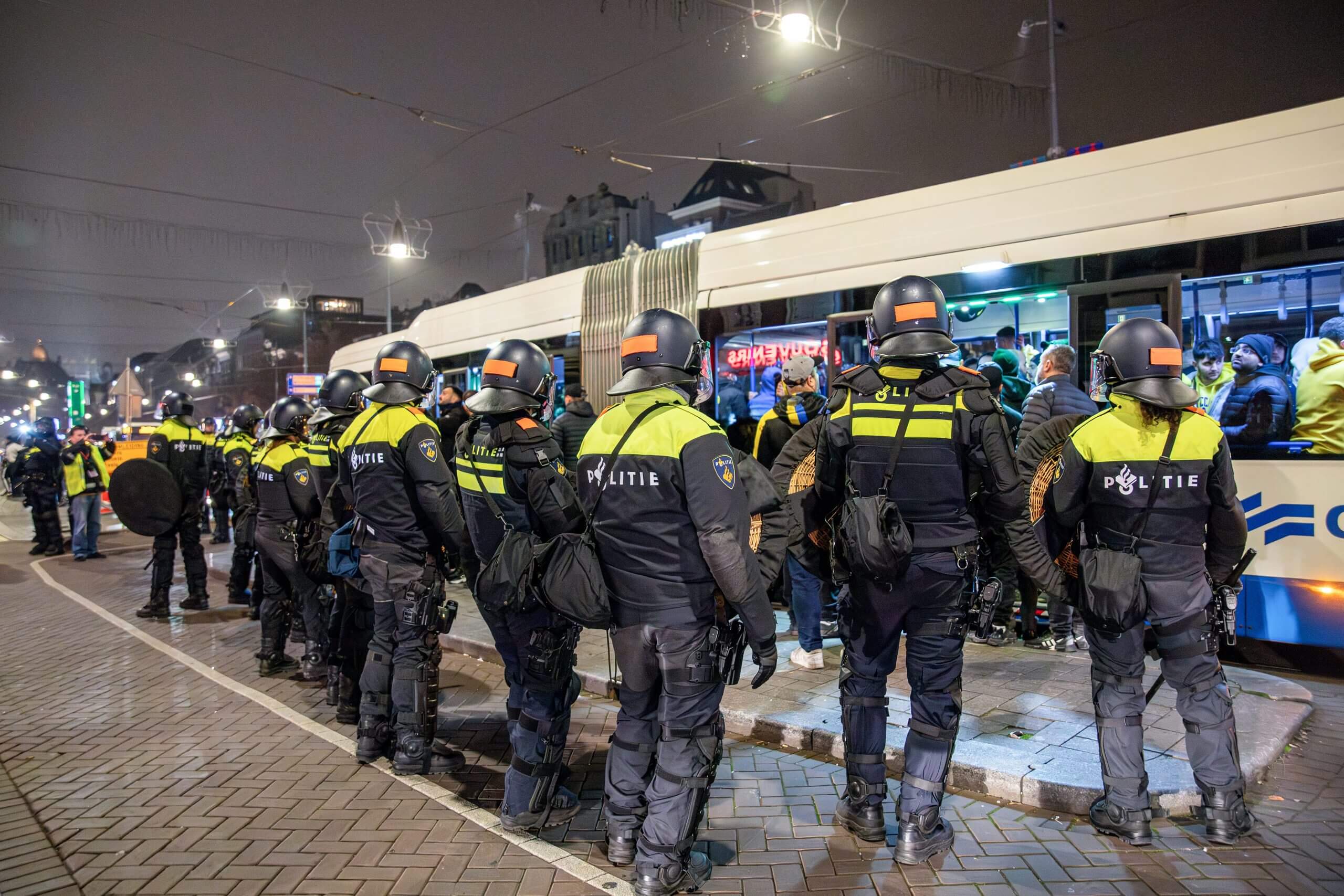 Dutch police at the Ajax-Maccabi Tel Aviv game last year (VLN Niews / ANP / AFP
