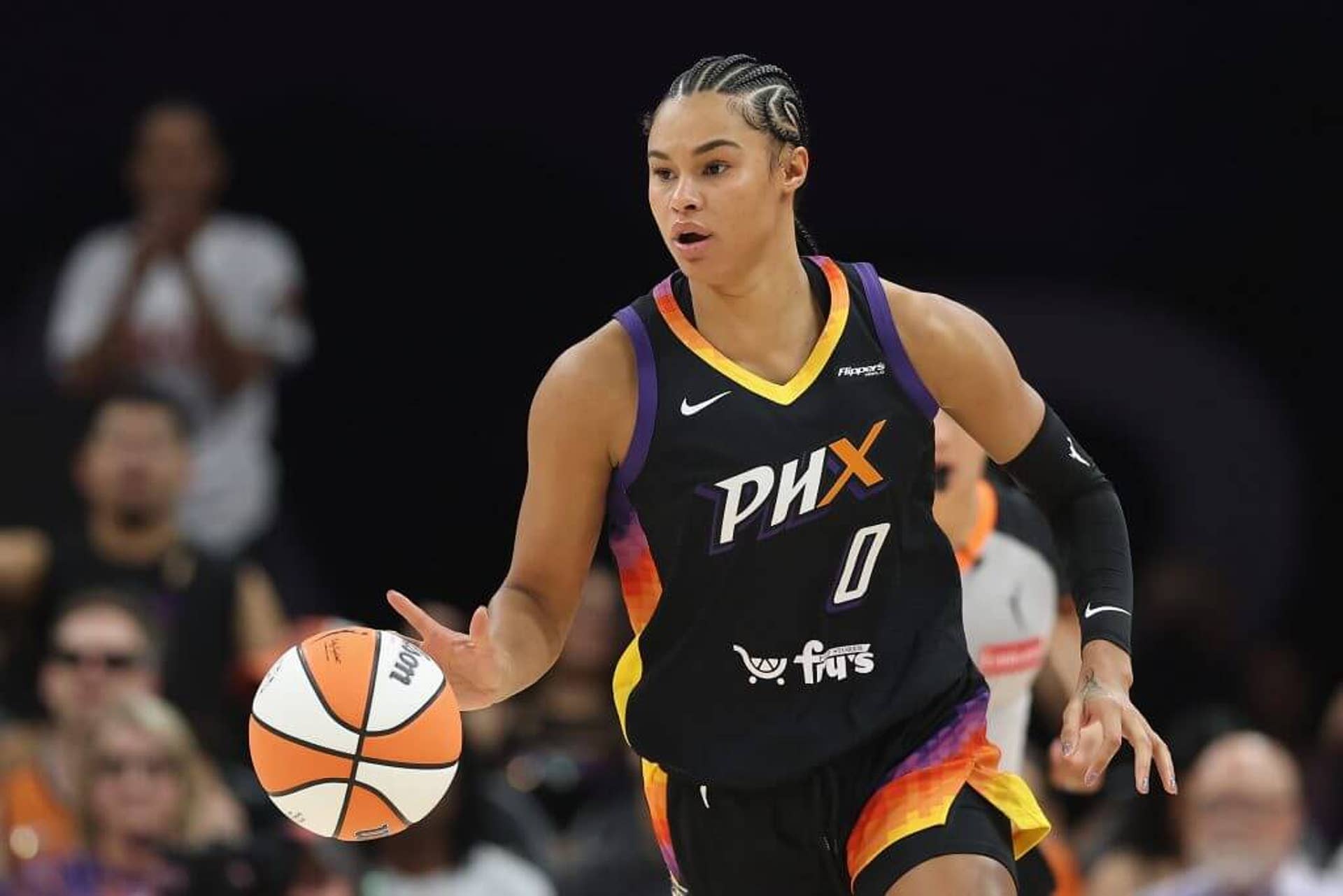 Satou Sabally, who was ruled out of Game 4 of the WNBA Finals, dribbles during a game earlier this season.