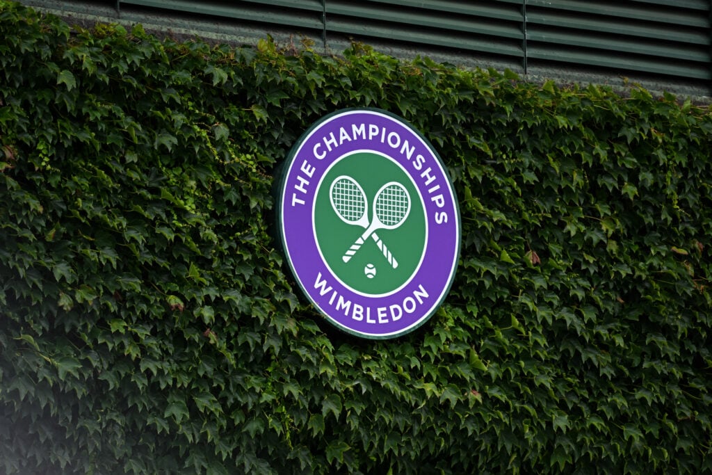 The Wimbledon logo seen on Centre Court at the 2025 Championships