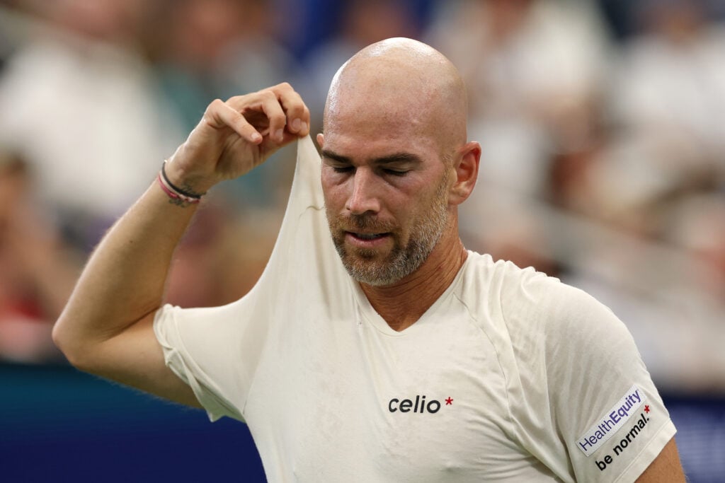 Adrian Mannarino of France reacts against Ben Shelton of the United States during their Men's Singles Third Round match on Day Six of the 2025 US Open at USTA Billie Jean King National Tennis Center.