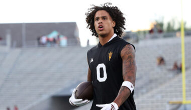 Wide receiver Jordyn Tyson #0 of the Arizona State Sun Devils...