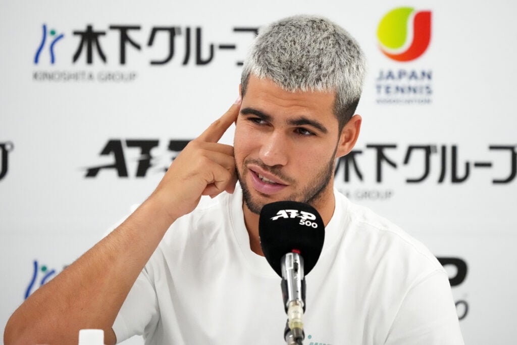 Carlos Alcaraz speaking at a 2025 Japan Open press conference