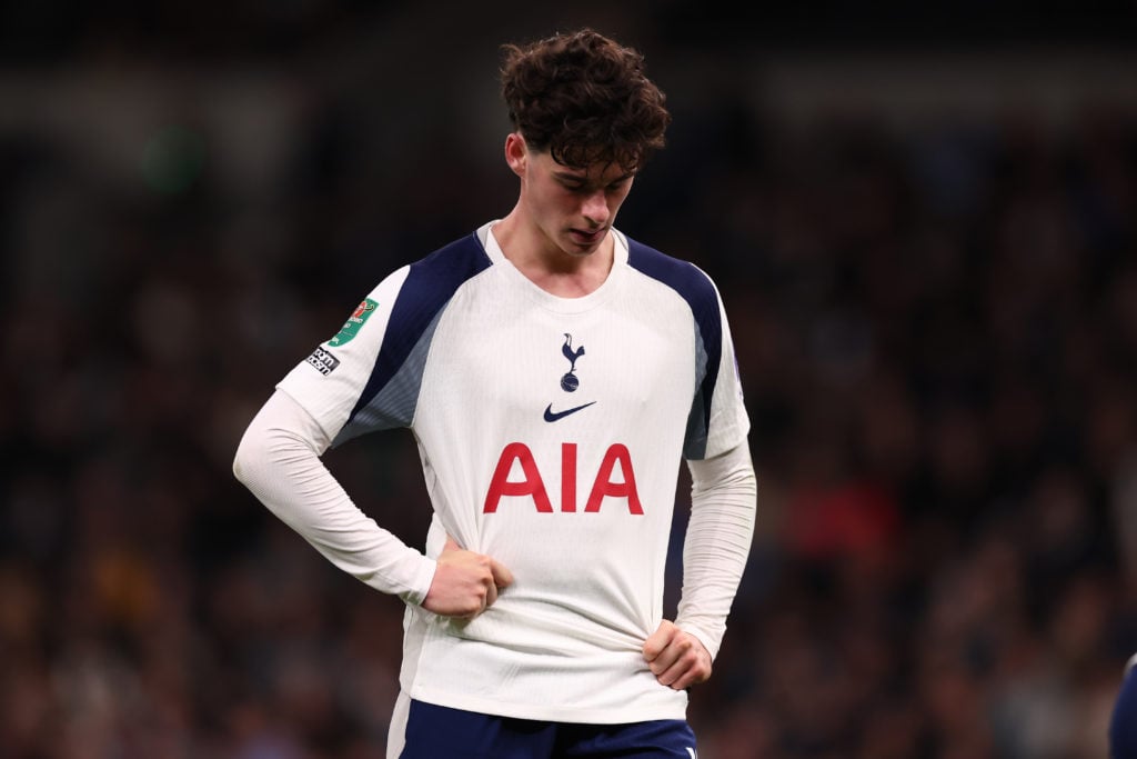 Tottenham Hotspur midfielder Archie Gray looks dismayed