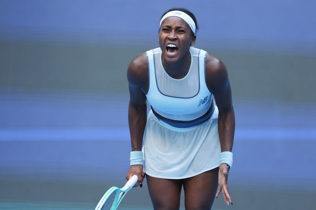 Coco Gauff reacts at the China Open.