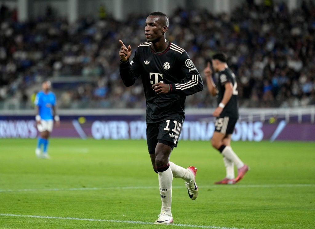 Nicolas Jackson of Bayern Munich celebrates scoring his team's third goal during the UEFA Champions League 2025/26 League Phase MD2 match between Pafos FC and FC Bayern München at Limassol Stadium.