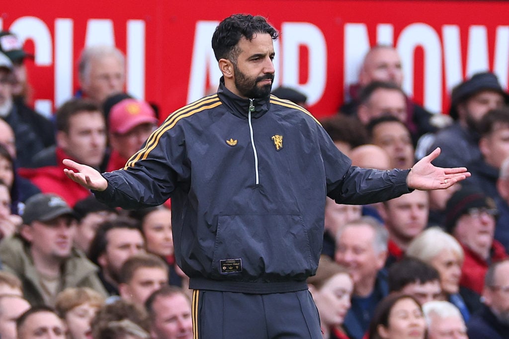 Manchester United head coach Ruben Amorim reacts during the Premier League match between Manchester United and Sunderland at Old Trafford in 2025 in Manchester, England.