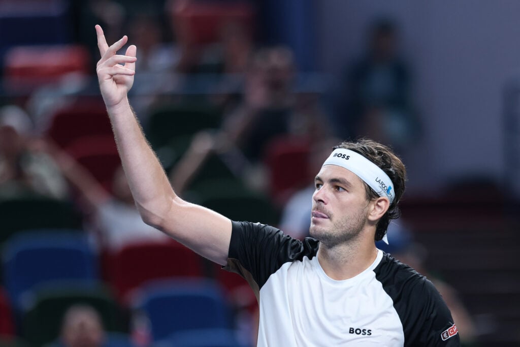 Taylor Fritz celebrates at the Shanghai Masters.