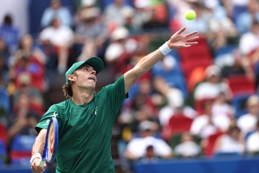 Alex de Minaur serving at the Shanghai Masters.
