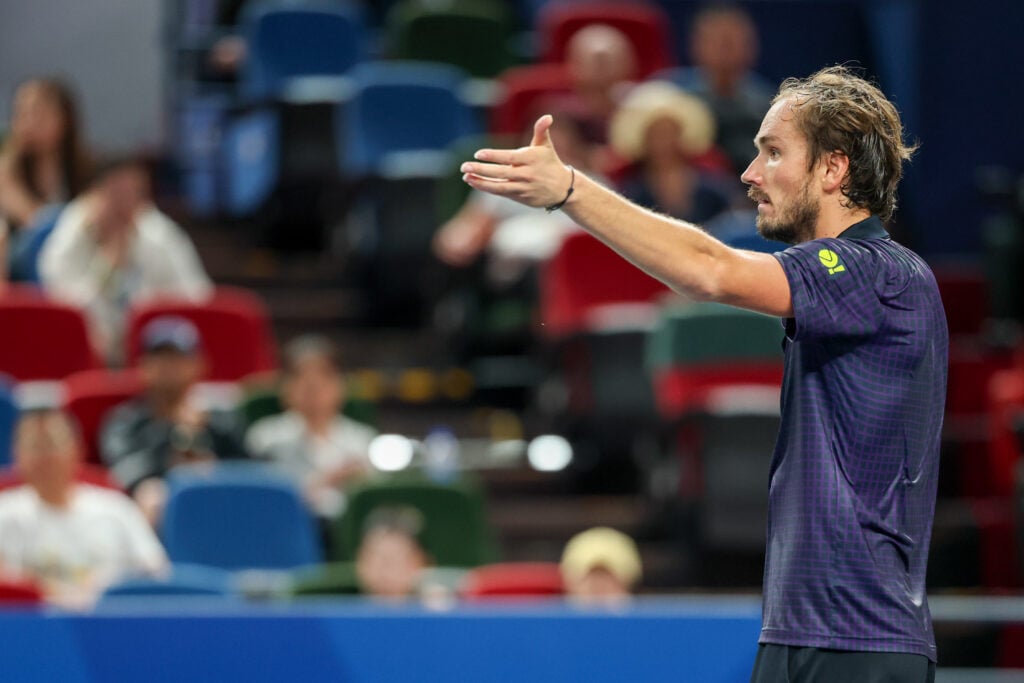 Daniil Medvedev complains during his fourth-round match at the 2025 Shanghai Masters
