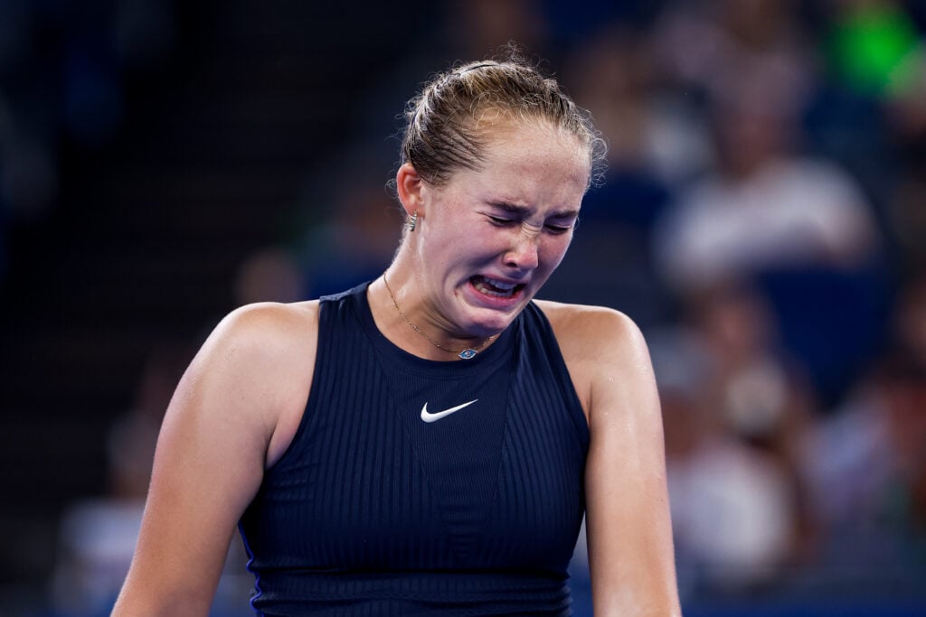 Mirra Andreeva in tears during the 2025 Wuhan Open