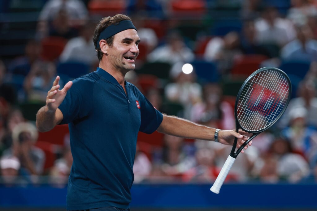 Roger Federer plays an exhibition match at the 2025 Shanghai Masters