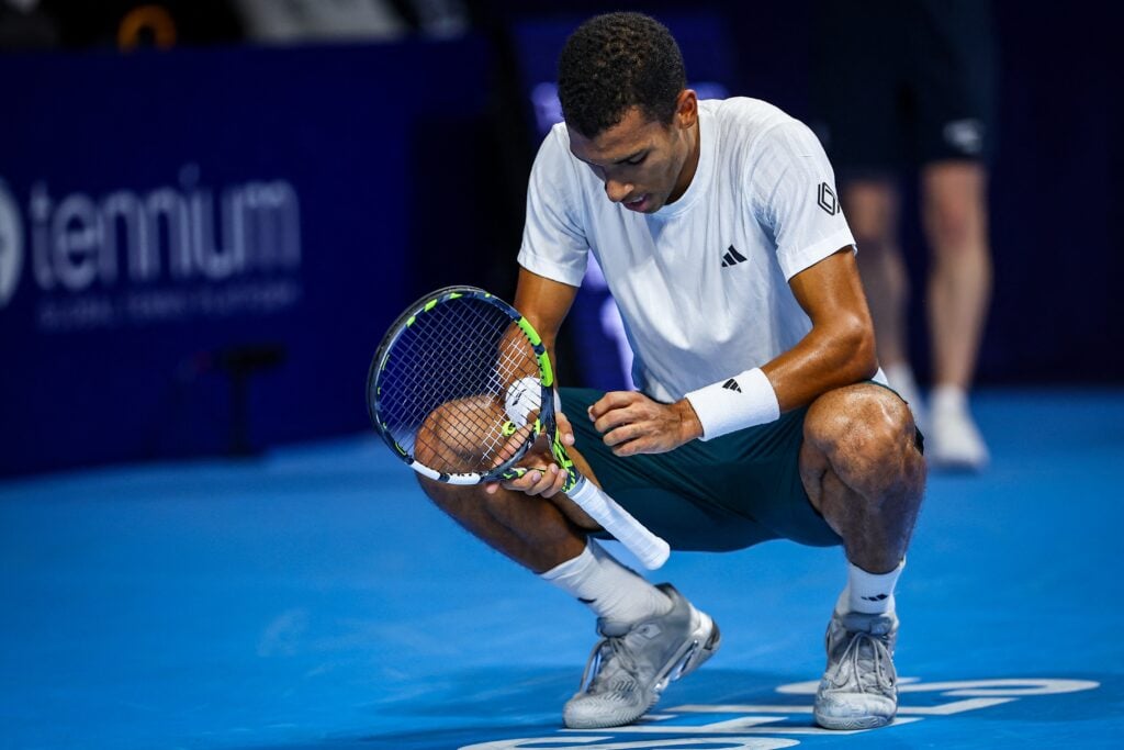 Felix Auger-Aliassime reacts during the 2025 European Open