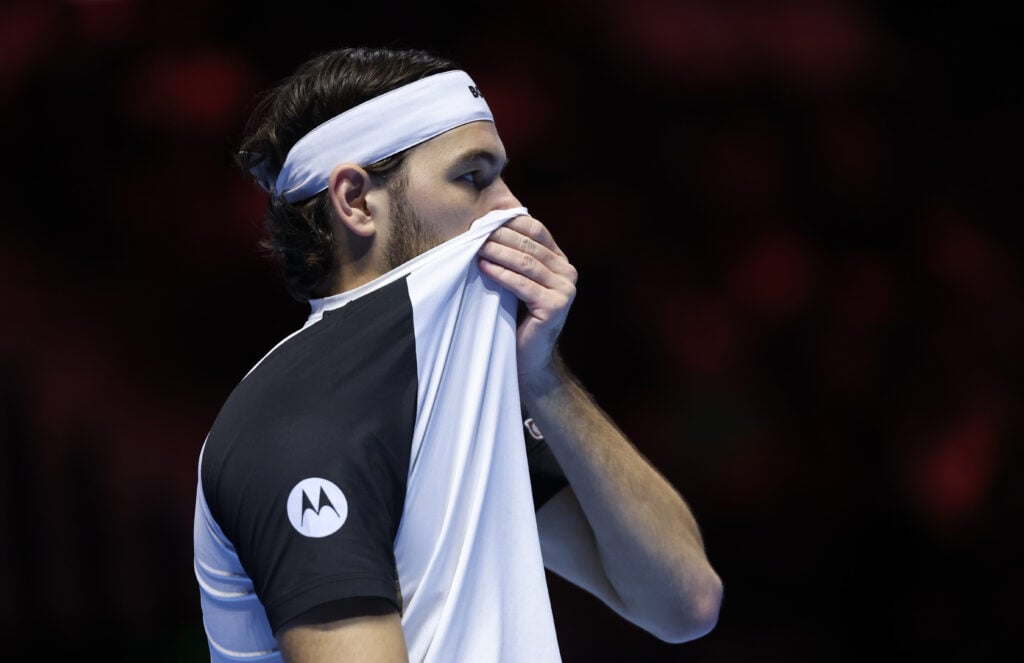 Taylor Fritz plays at the Six Kings Slam