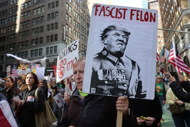 NEW YORK CITY - OCTOBER 18: Thousands of people participate in a "No Kings" protest in Manhattan on October 18, 2025, in New York City. Organizers expect millions to participate in cities and towns across the nation for the second "No Kings" protest to denounce the Trump administration. (Photo by Spencer Platt/Getty Images)
