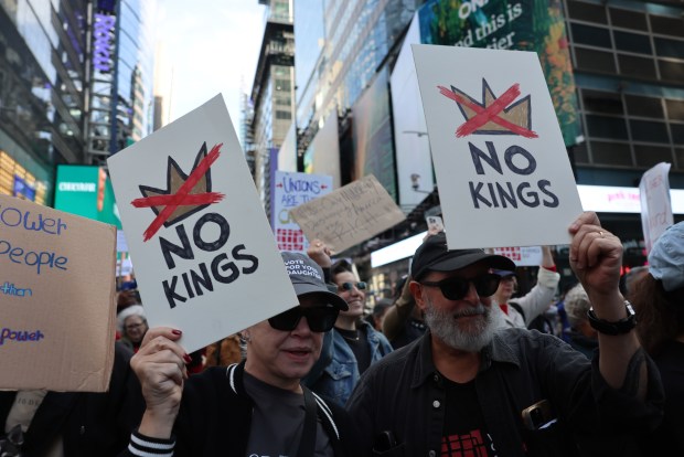 NEW YORK CITY - OCTOBER 18: Thousands of people participate in a "No Kings" protest in Manhattan on October 18, 2025, in New York City. Organizers expect millions to participate in cities and towns across the nation for the second "No Kings" protest to denounce the Trump administration. (Photo by Spencer Platt/Getty Images)