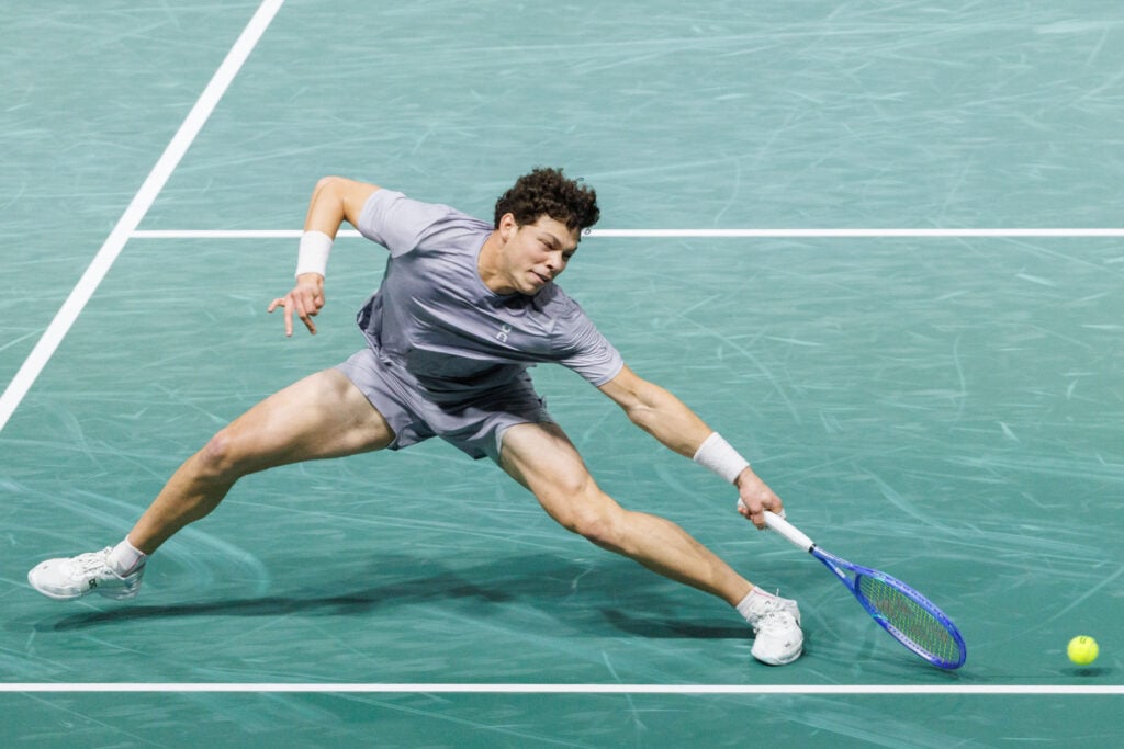 Ben Shelton in action at the Paris Masters.