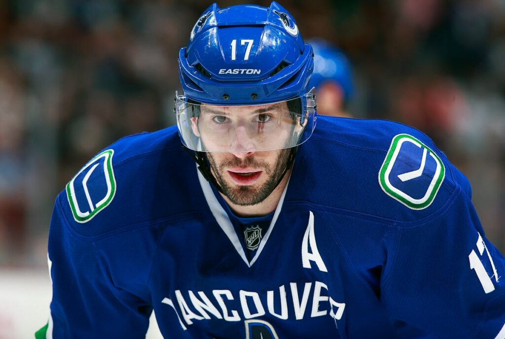 Retired NHL center Ryan Kesler pictured in a Canucks jersey