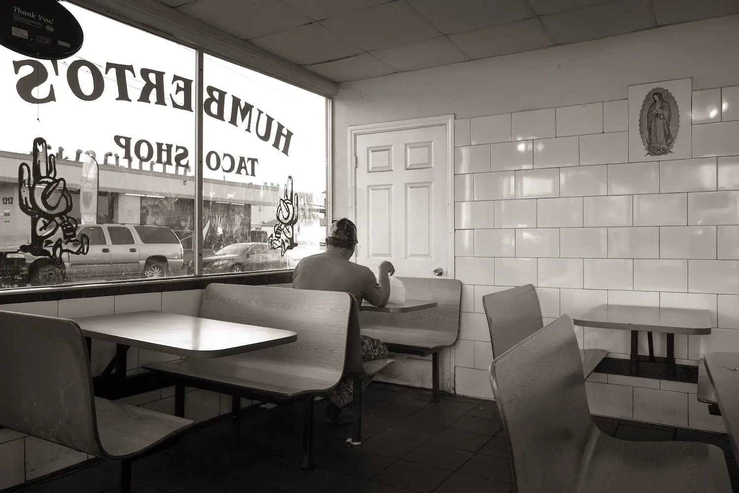 San Diego taco shop, Humberto’s Taco Shop, as captured by photographer Michael Williams in his exhibit Taco Stand Vernacular 