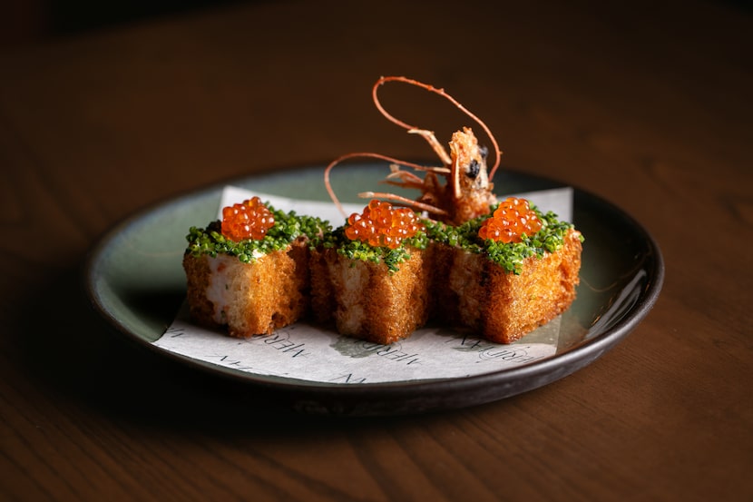 Blue prawn toast ($18) is a shareable appetizer at Meridian in Dallas.