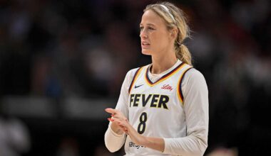 Minnesota Lynx forward Napheesa Collier (24) celebrates making a three point shot against the Golden State Valkyries in the first half at Target Center.