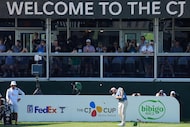 Scottie Scheffler hits from the 17th tee during the final round of the CJ Cup Byron Nelson...