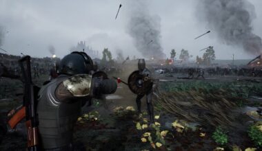 A knight with a gun shoots other knights.