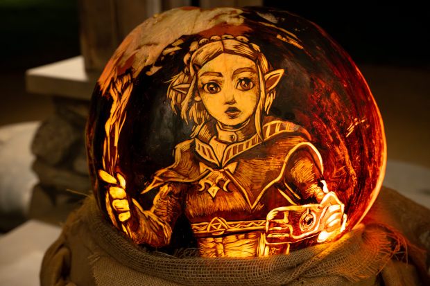 A custom carved Big Mac pumpkin in display in the...