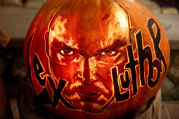 A custom carved Big Mac pumpkin in display in the...