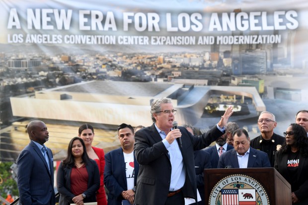 LA City Councilmember Tim McOsker speaks during groundbreaking ceremonies for...