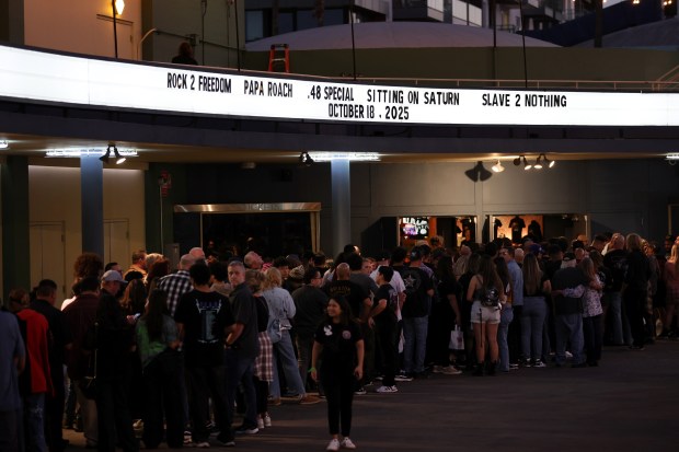 People line up outside the Hollywood Palladium ahead of In-N-Out...