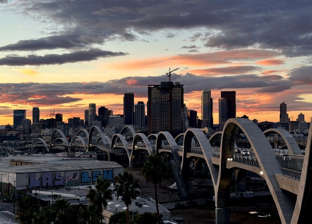 Lights are out on the Sixth Street Bridge after thieves stole copper in the lighting system. In Los Angeles on Friday, Dec. 22, 2023. (Photo by Keith Birmingham, Pasadena Star-News/ SCNG)