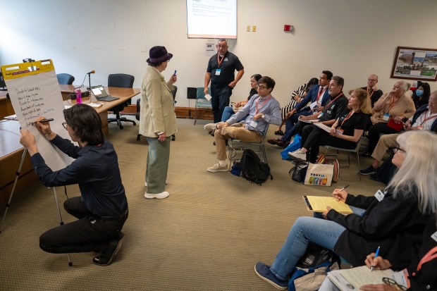 Attendees take part in a forum discussion on “How would...