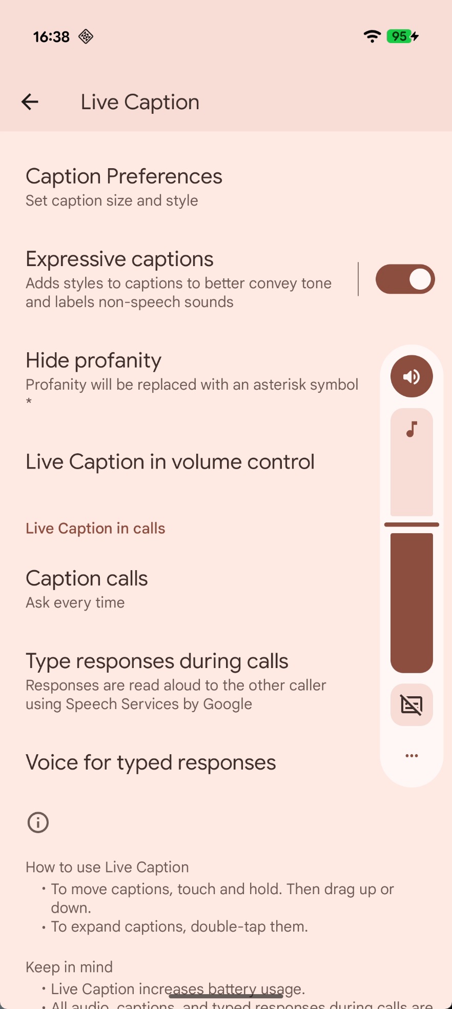 Live Caption button in volume slider in QPR2 Beta 3