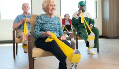 Residents at Bellmont Village La Jolla perform exercises to improve balance. These classes are part of the Living Lab project