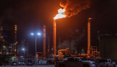 Flames rise from the Chevron refinery in El Segundo, Calif., on Oct. 2.