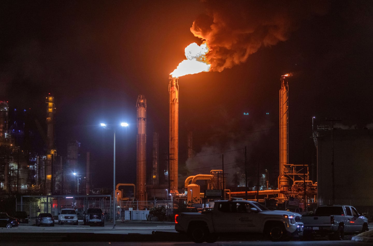 Flames rise from the Chevron refinery in El Segundo, Calif., on Oct. 2.