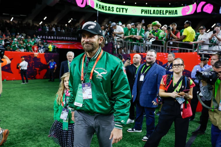 Bradley Cooper before the start of the NFL Super Bowl LIX game Sunday, Feb. 9, 2025, in New Orleans.