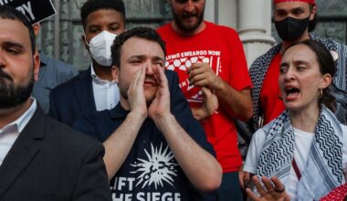 Pro-Palestinian activist Mahmoud Khalil chants during a rally celebrating his return from immigration detention, June 22, 2025, in New York. (AP Photo/Olga Fedorova, File)