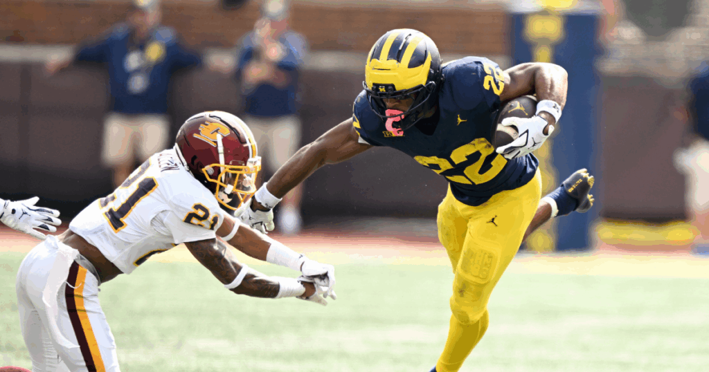 Michigan Wolverines football running back Justice Haynes ran for 100-plus yards each of his first three games of the 2025 season. (Photo by Lon Horwedel / TheWolverine.com)