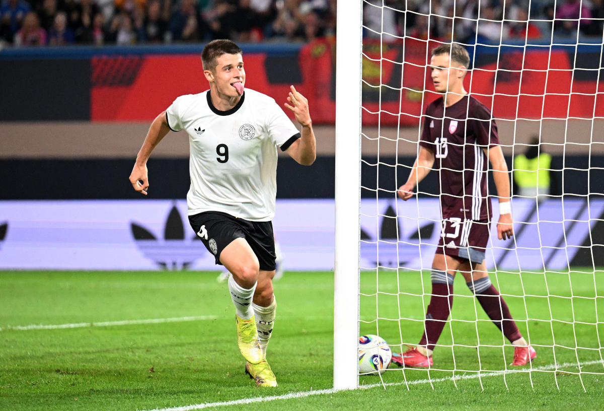 ROSTOCK, GERMANY - SEPTEMBER 09: Nicolo Tresoldi of Germany celebrates scoring his team