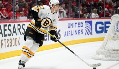 Bruins defenseman Hampus Lindholm logged 20:01 in ice time Wednesday night in a season-opening victory against the Capitals, but was forced to leave Thursday's game in the first period with a lower-body injury.